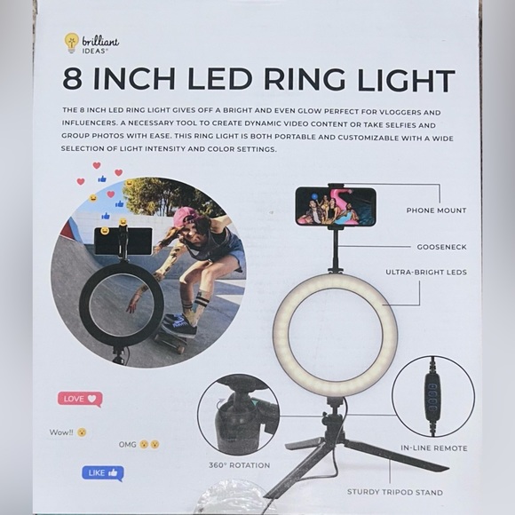 NIB 8 Inch Ring Light  w/tripod - Picture 2 of 4